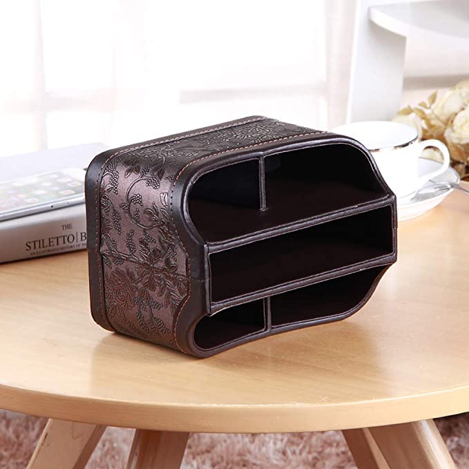 Arniche PU Leather Remote Control Organizer with 360Â° Spinning Design,Desk Organizer for TV Remote,Phone,Pen,Glasse,Mail,Tablet,Calculator,Controller-Home & Office Storage Caddy (Antique Brown) ï»¿ - Image 4